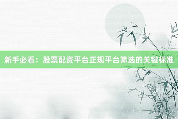 新手必看：股票配资平台正规平台筛选的关键标准