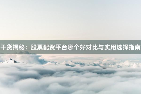 干货揭秘：股票配资平台哪个好对比与实用选择指南