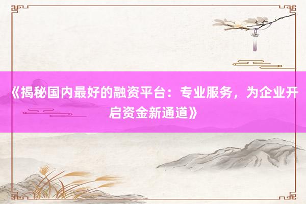 《揭秘国内最好的融资平台：专业服务，为企业开启资金新通道》