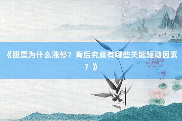 《股票为什么涨停？背后究竟有哪些关键驱动因素？》