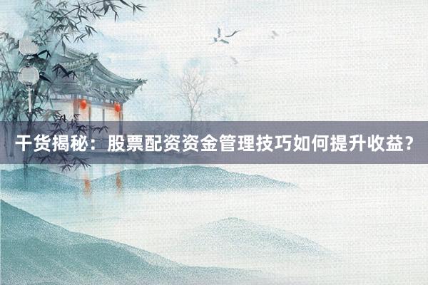 干货揭秘：股票配资资金管理技巧如何提升收益？