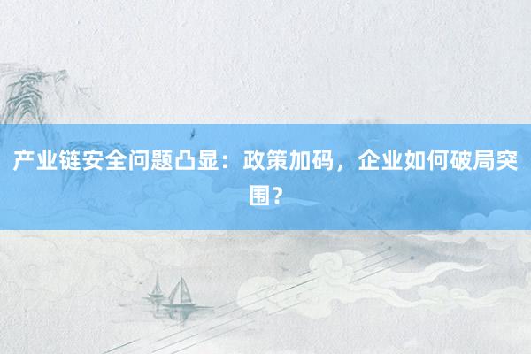 产业链安全问题凸显：政策加码，企业如何破局突围？