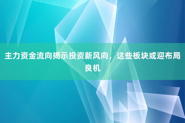 主力资金流向揭示投资新风向，这些板块或迎布局良机