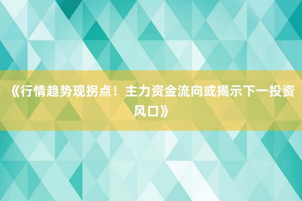 《行情趋势现拐点！主力资金流向或揭示下一投资风口》