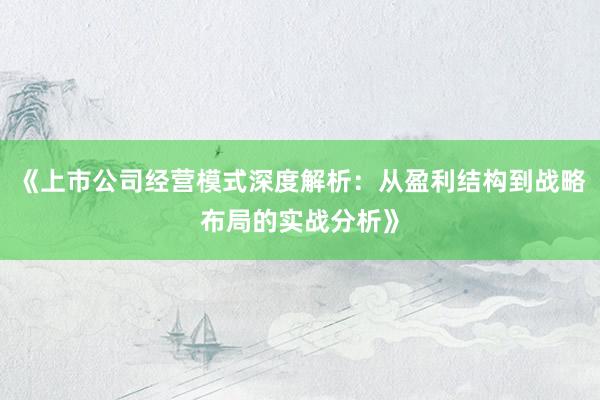 《上市公司经营模式深度解析：从盈利结构到战略布局的实战分析》