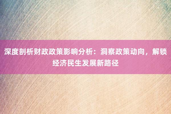 深度剖析财政政策影响分析：洞察政策动向，解锁经济民生发展新路径